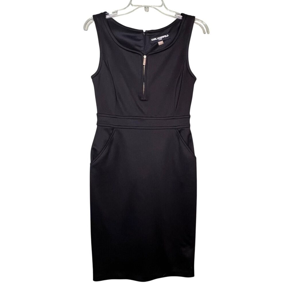 Karl Lagerfeld Paris Dress Womens 4 Sleeveless Sheath Zipper Pockets Career Work - Picture 12 of 12